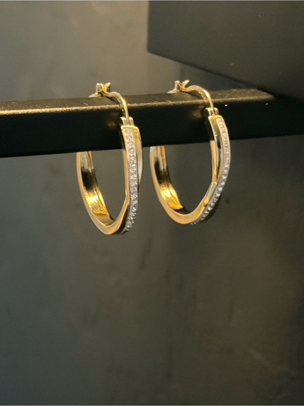 Gold Hoop Earrings with Crystal Accents - Women's Jewelry